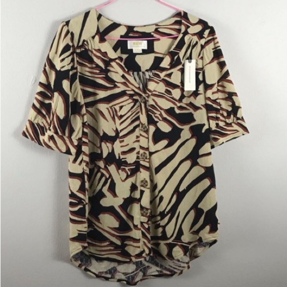 Anthropologie | Maeve tribal print button front short sleeve blouse